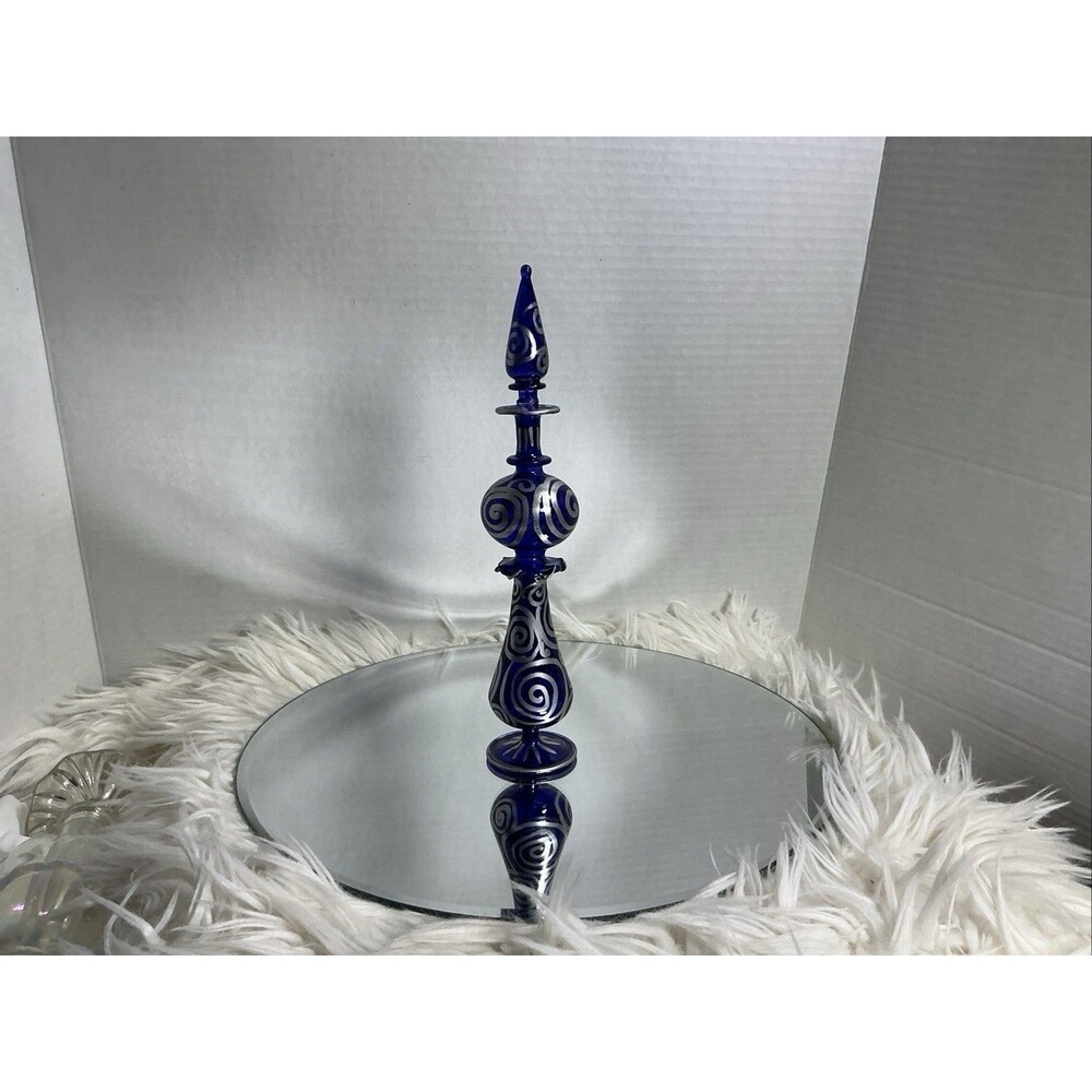 Vtg 8” Italian Or Egyptian Empoli -decanter Blue glass with dauber 70’s